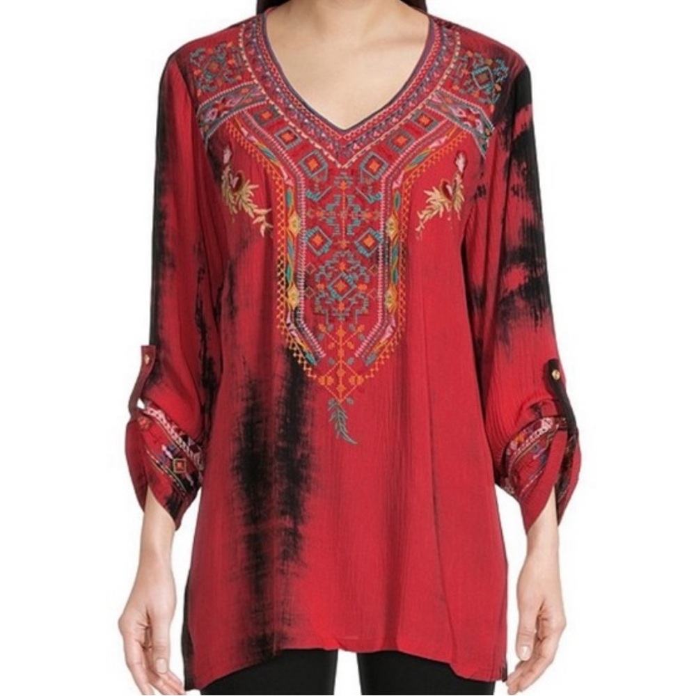 NEW Calessa Tie-Dye Embroidered Women's Bohemian Top and Blouse XL